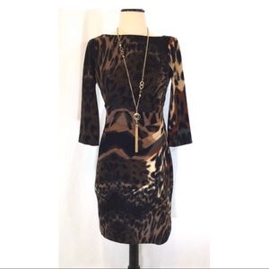 Jessica Simpson Animal Print Dress Sheath Brown Black 10 Office Party
